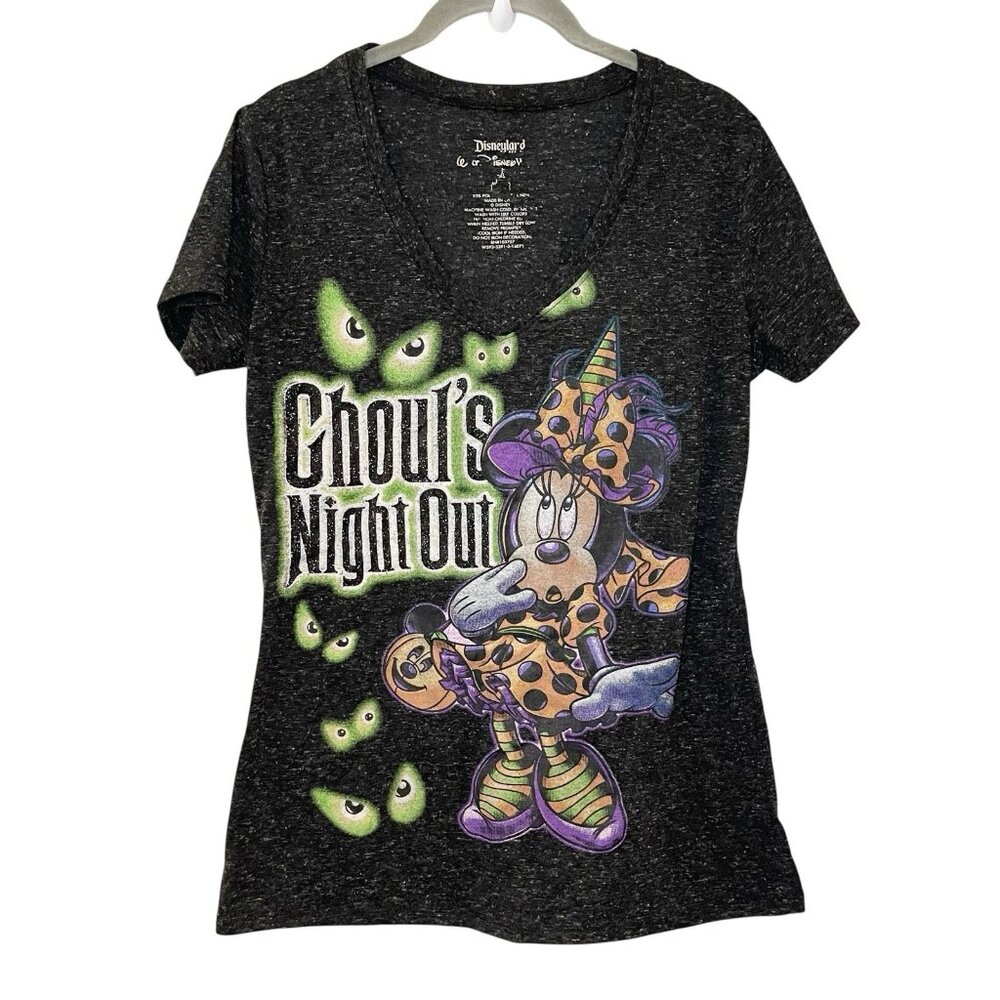 Disney‎ Minnie Mouse "Ghouls Night Out" Black Women's S Halloween V-Neck T-Shirt